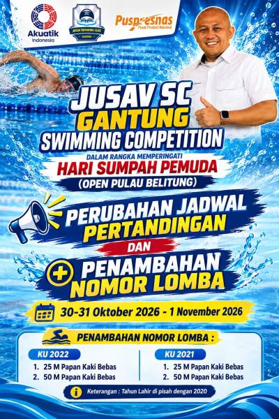 Jadwal Jusav SC Gantung Swimming Competition Diubah, Dua Nomor Baru Ditambahkan